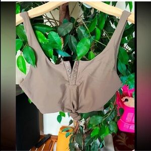 Chic Brown Crop Top with Button Detail